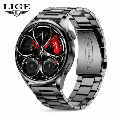 Smartwatch deportivo negro con correa metalica