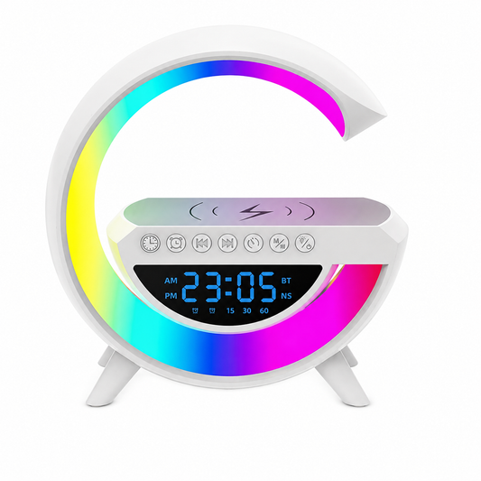 Altavoz Bluetooth G - Cargador inalámbrico + Lámpara LED + Reloj despertador