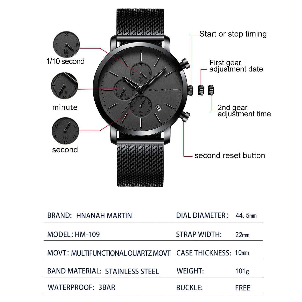 Reloj Hannah Martin Acero Negro